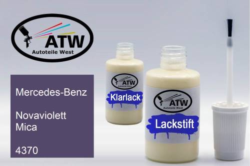 Mercedes-Benz, Novaviolett Mica, 4370: 20ml Lackstift + 20ml Klarlack - Set, von ATW Autoteile West.